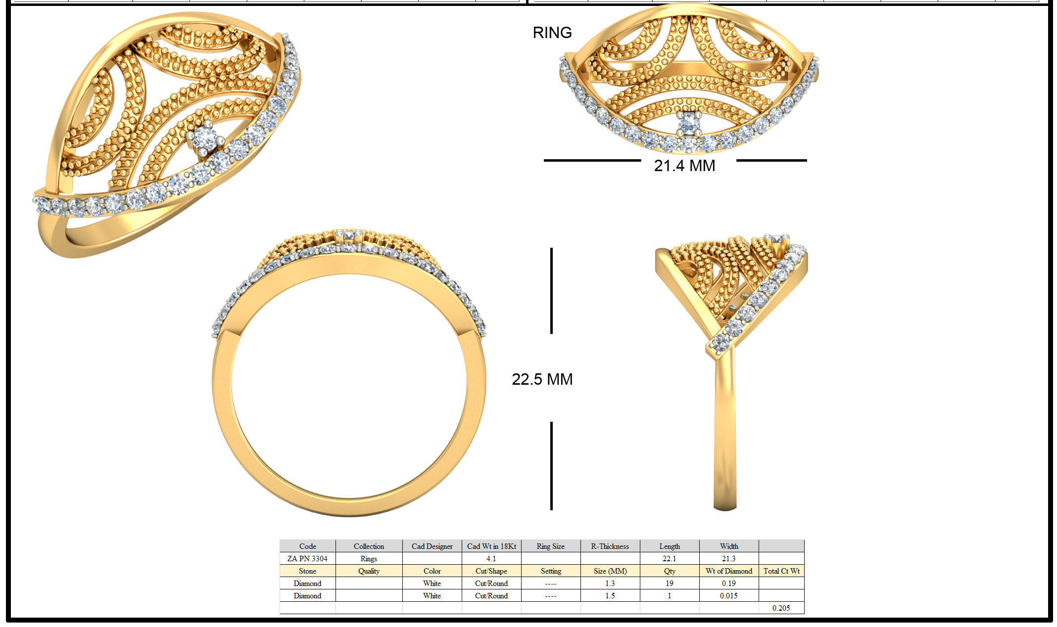 Golden Ear Studs With Diamonds 4 3D print model_2