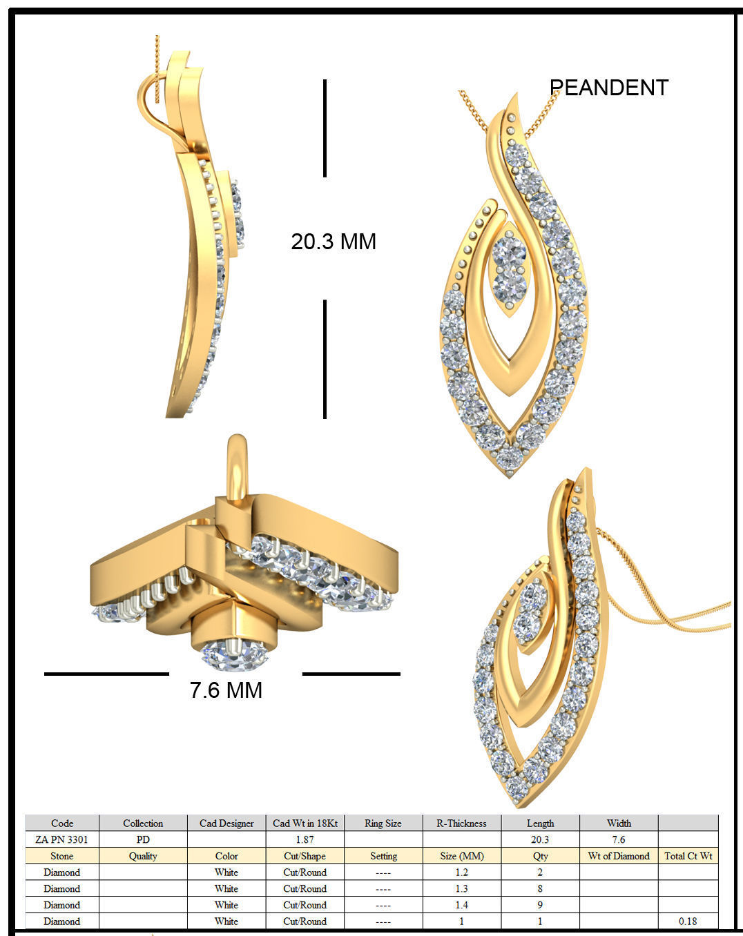 Leaf Design Ear Studs With Diamond 3D print model_1