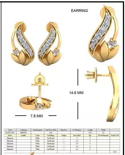 Floral Design Ear Studs With Diamond 2 3D print model