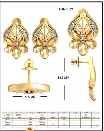 Floral Design Earrings With Diamond 3D print model
