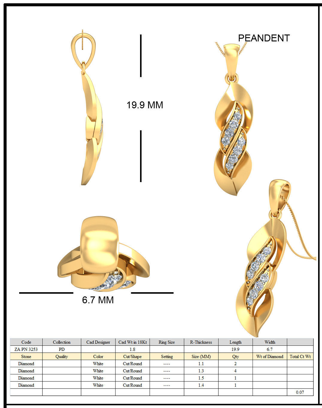 Golden Ear Studs With Diamonds 8 3D print model_1