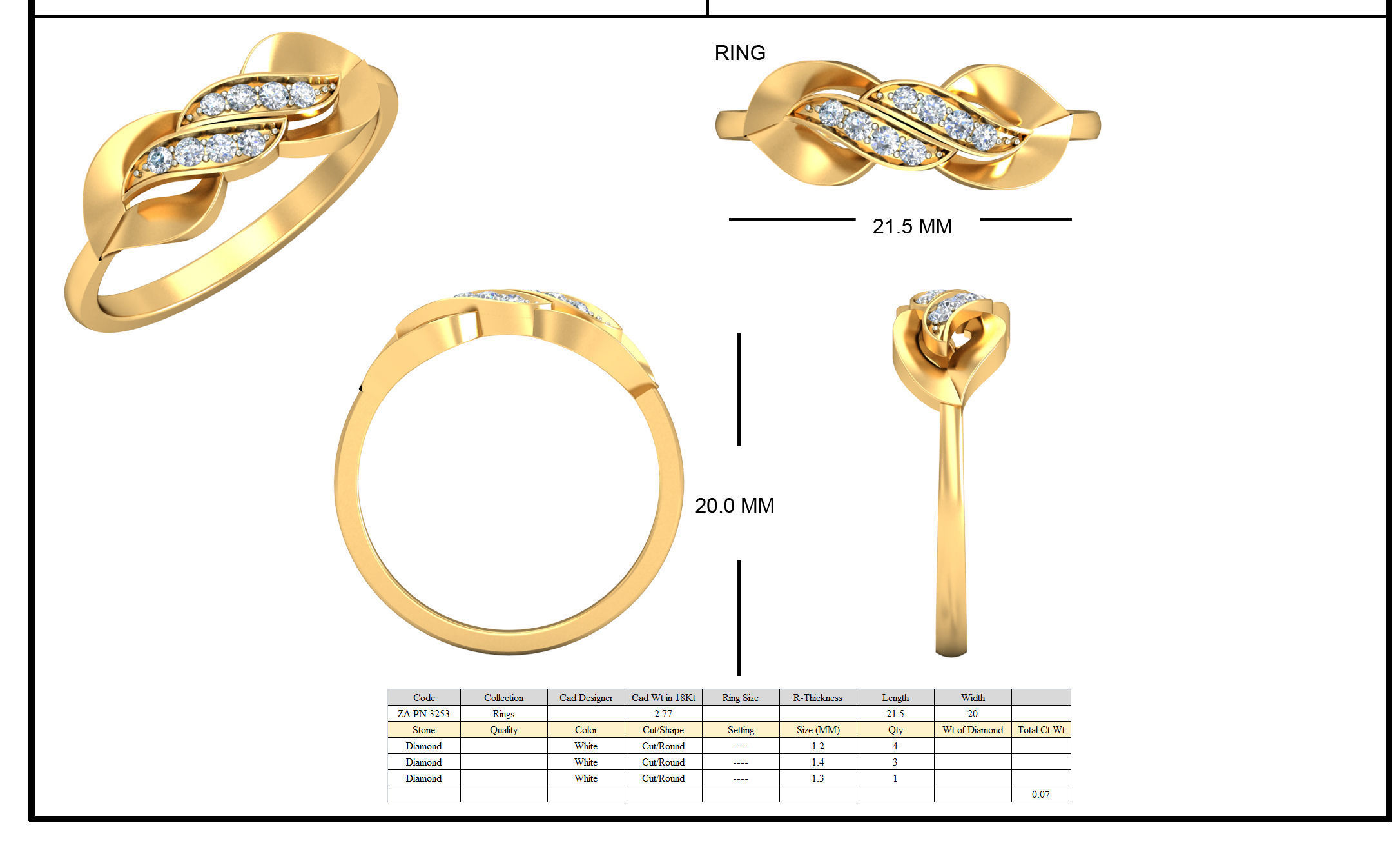 Golden Ear Studs With Diamonds 8 3D print model_2