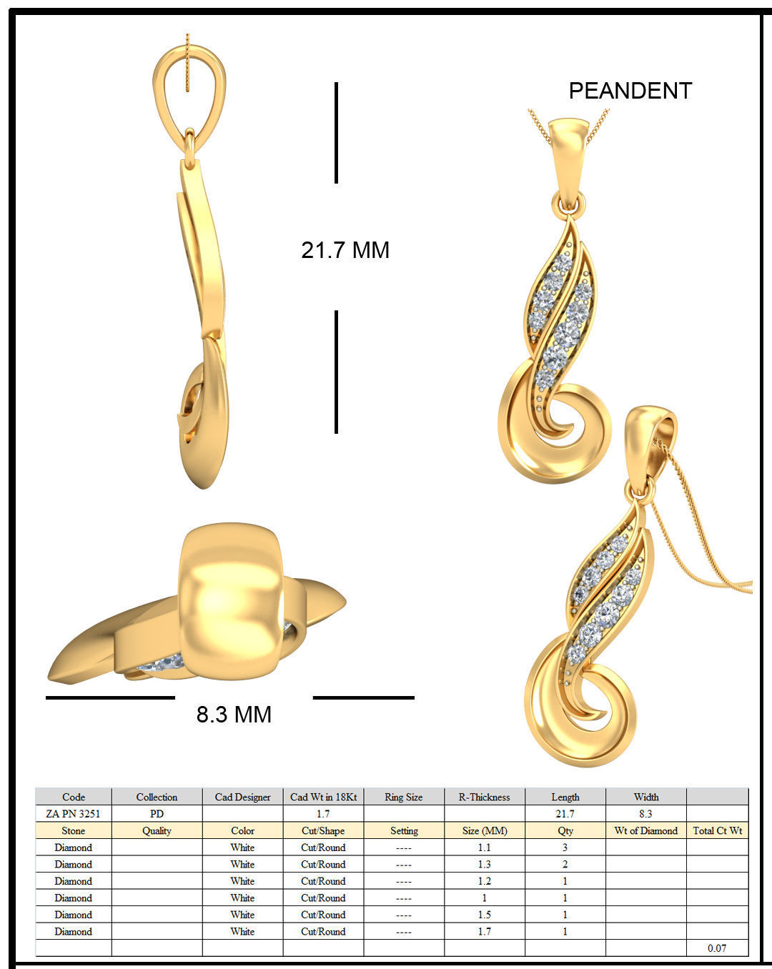 Spiral Ear Studs With Diamonds 3D print model_1