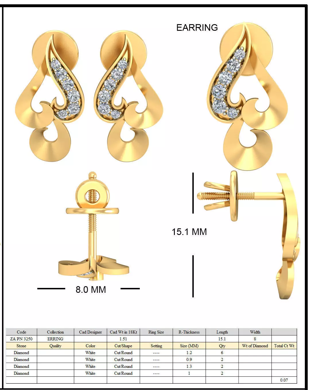 Spiral Ear Studs With Diamonds 1 3D print model_0