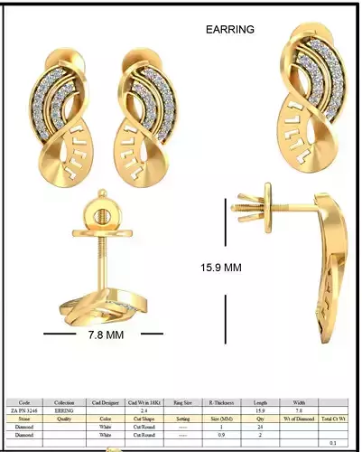 Golden Ear Studs With Diamonds 9 3D print model