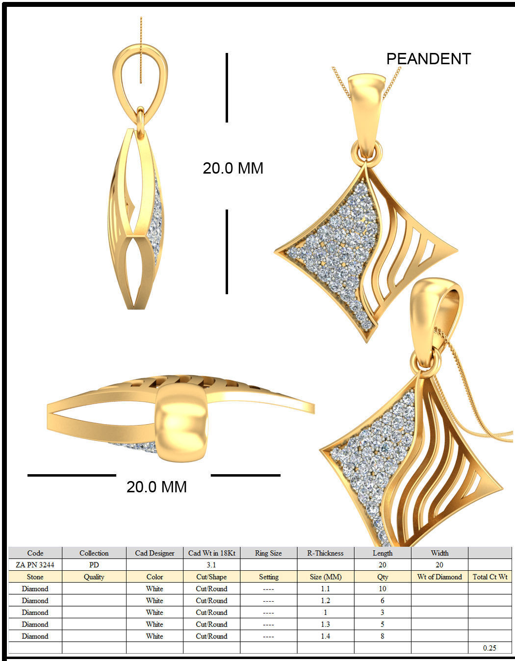 Square Ear Studs With Diamonds 3D print model_1