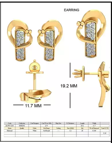 Golden Ear Studs With Diamonds 10 3D print model