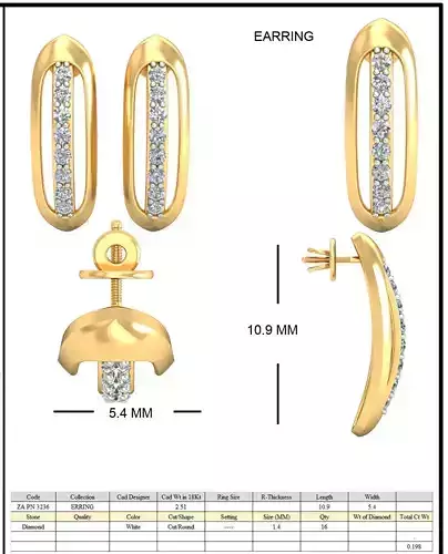 Capsule Shaped Earrings With Diamonds 3D print model