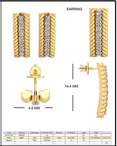 Golden Ear Studs With Diamonds 11 3D print model
