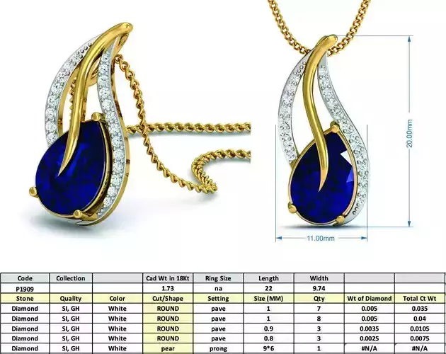Gold Color Pendant With Sapphire 1