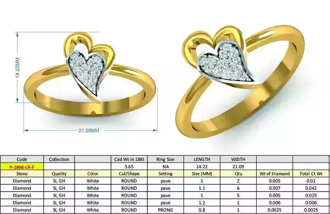 Heart Shaped Golden Ring With Diamonds