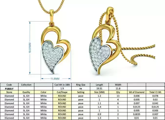 Heart Shaped Golden Pendant With Diamonds 6
