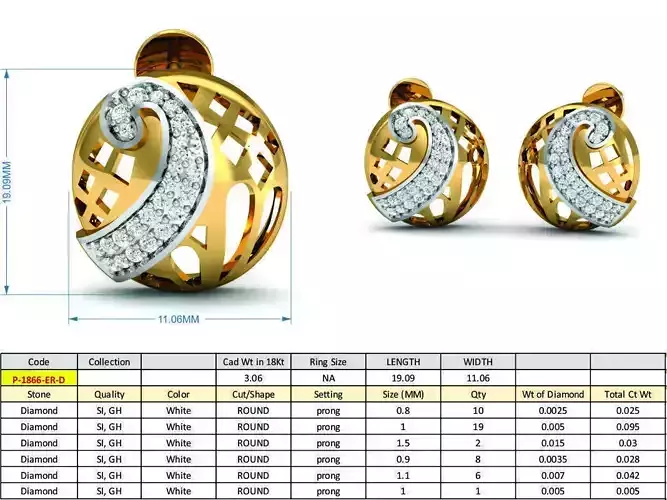 Round Golden Ear Studs With Diamonds 1