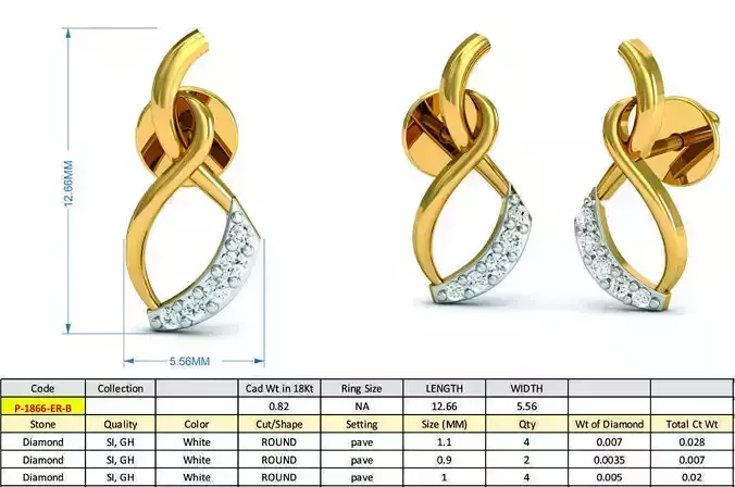 Golden Ear Studs With Diamonds 12