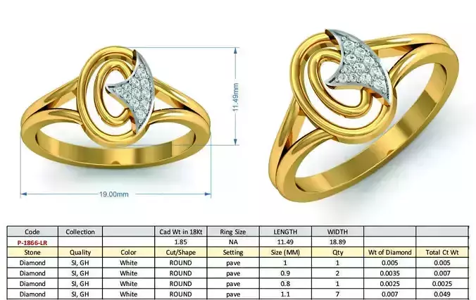 Golden Oval Shaped Ring With Diamonds