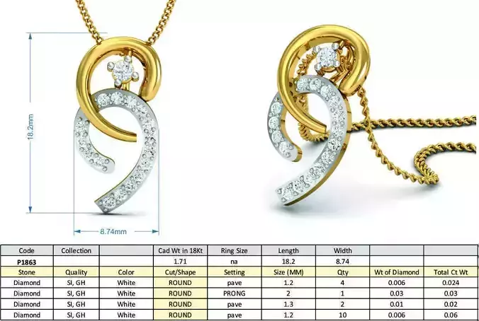 Golden Pendant With Diamonds 16 3D print model