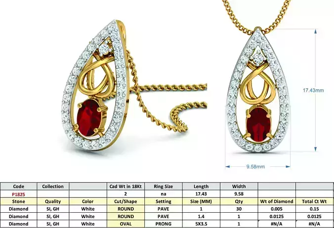 Drop Shaped Pendant With Ruby 3D print model