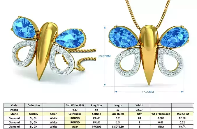 Butterfly Shaped Pendant With Gemstone 3D print model