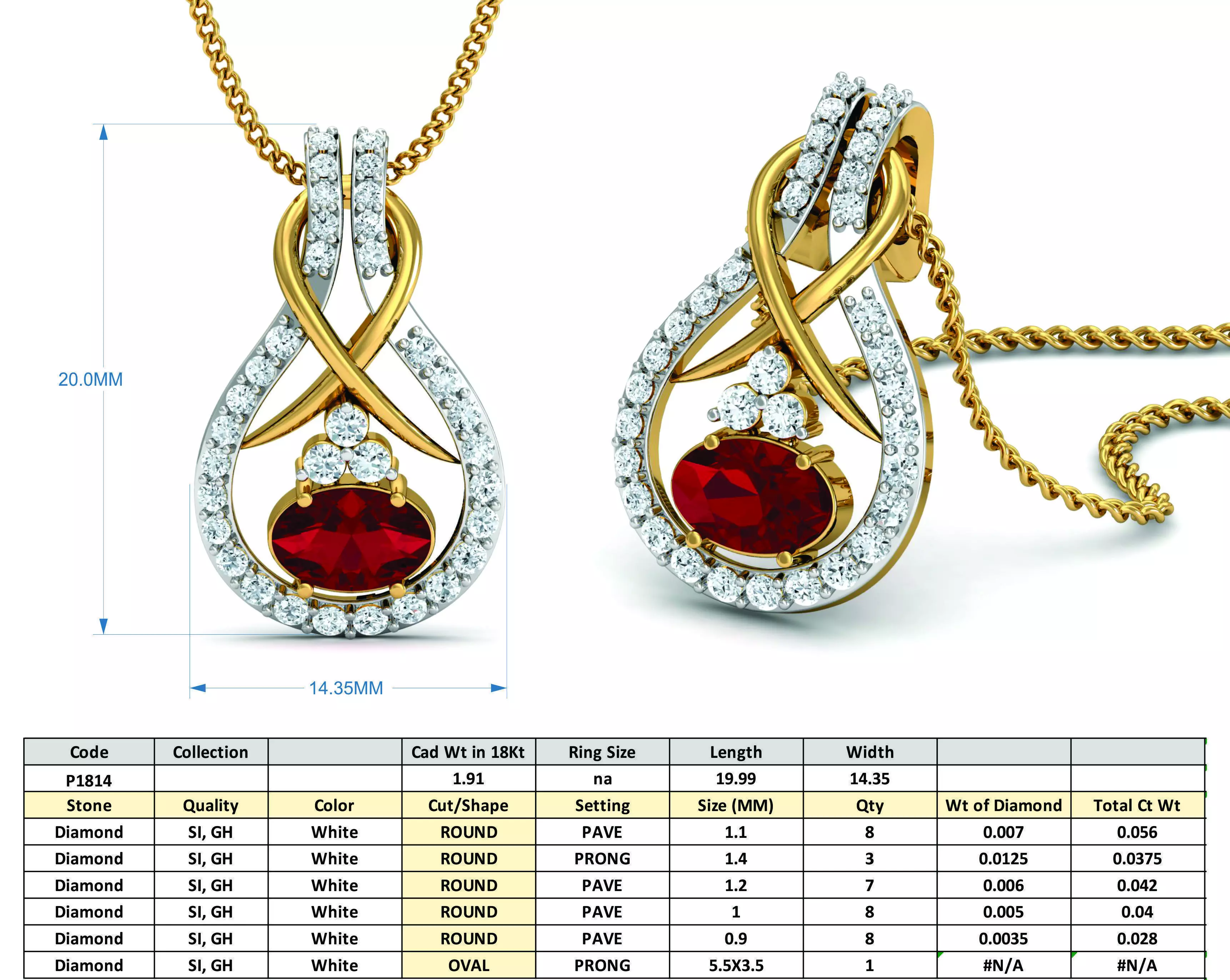 Golden Knot Pendant With Ruby  3D print model_0