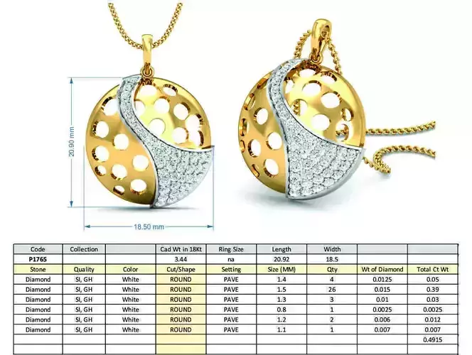 Golden Round Shaped Pendant With Diamonds