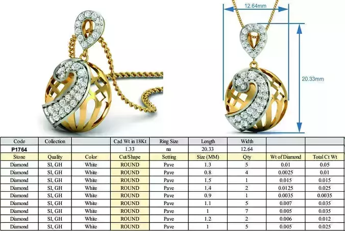 Golden Semisphere Shaped Pendant With Diamonds