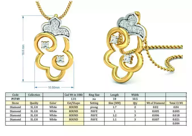 Cotton Flower Shaped Pendant With Diamonds 3D print model