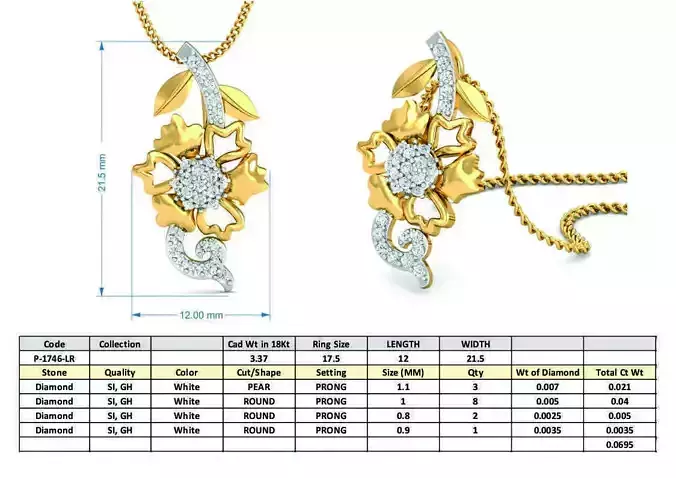 Golden Flower Shaped Pendant With Diamonds 1