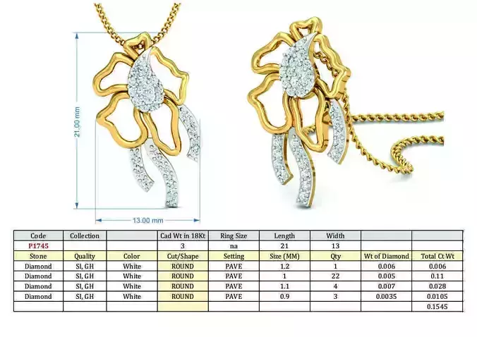 Golden Flower Shaped Pendant With Diamonds 2