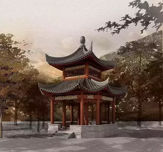 Chinese Two layers of eaves Pavilion 3D model