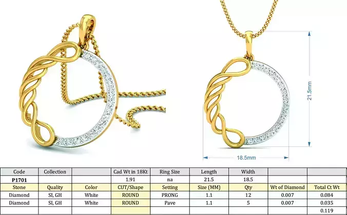 Round Shaped Golden Pendant With Diamonds 3