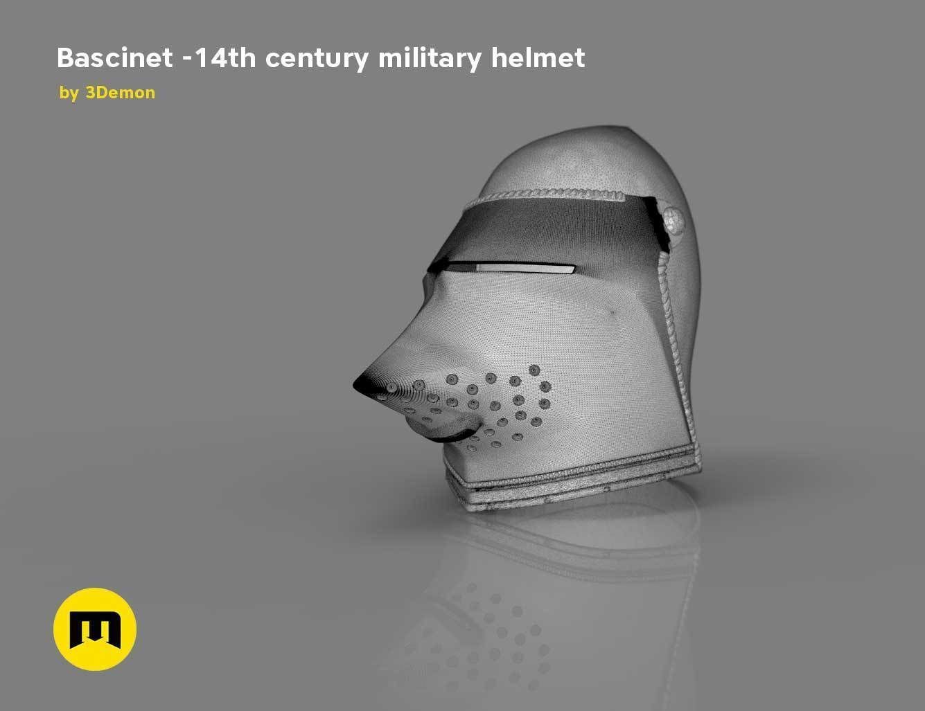 Bascinet -14th century military helmet 3D print model_10