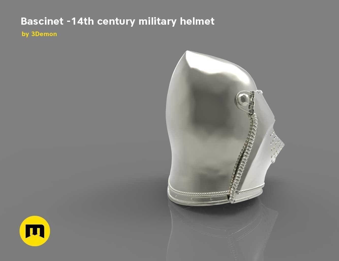 Bascinet -14th century military helmet 3D print model_4