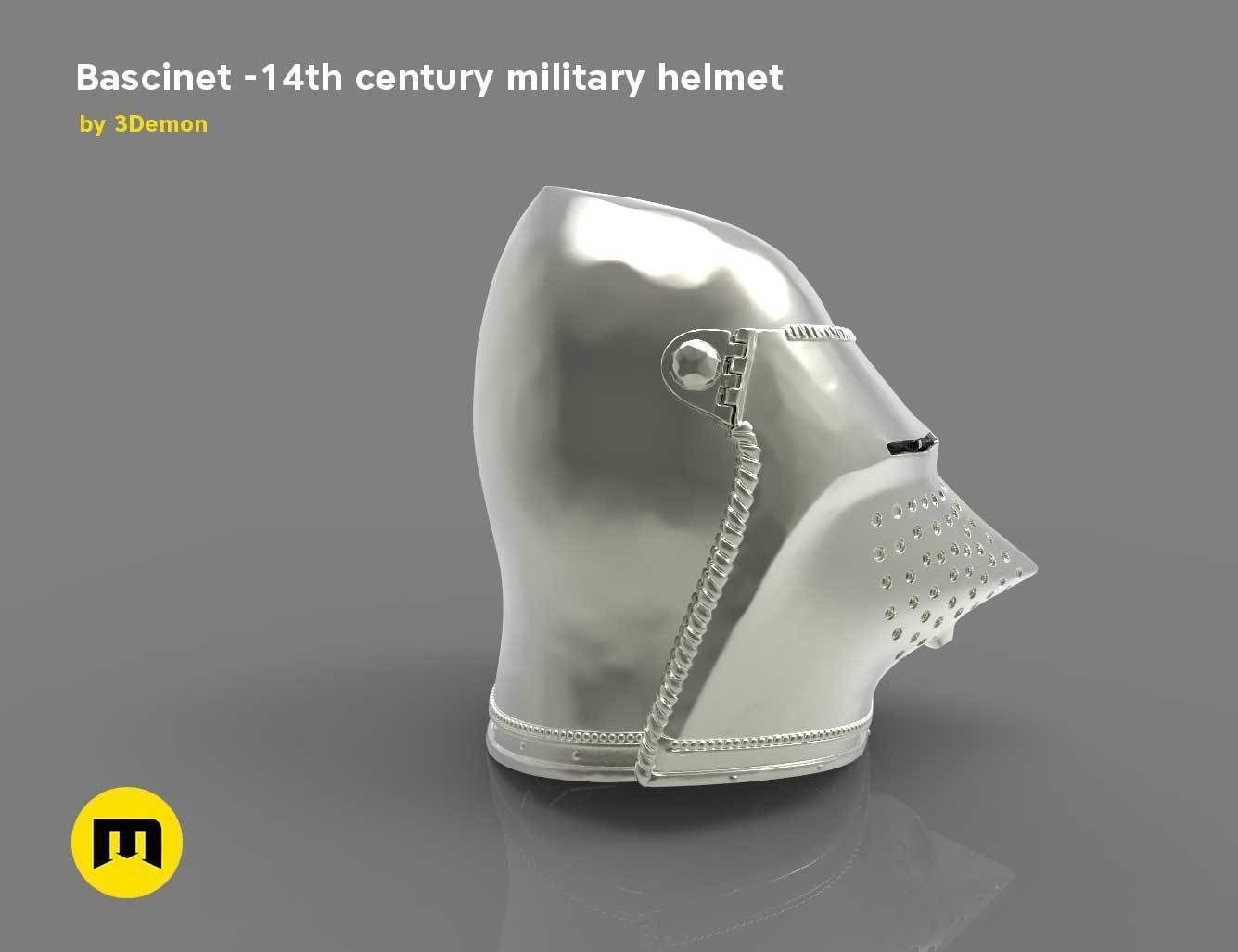 Bascinet -14th century military helmet 3D print model_6