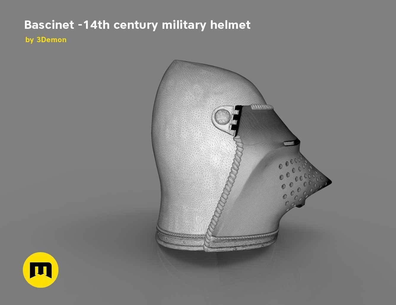 Bascinet -14th century military helmet 3D print model_15