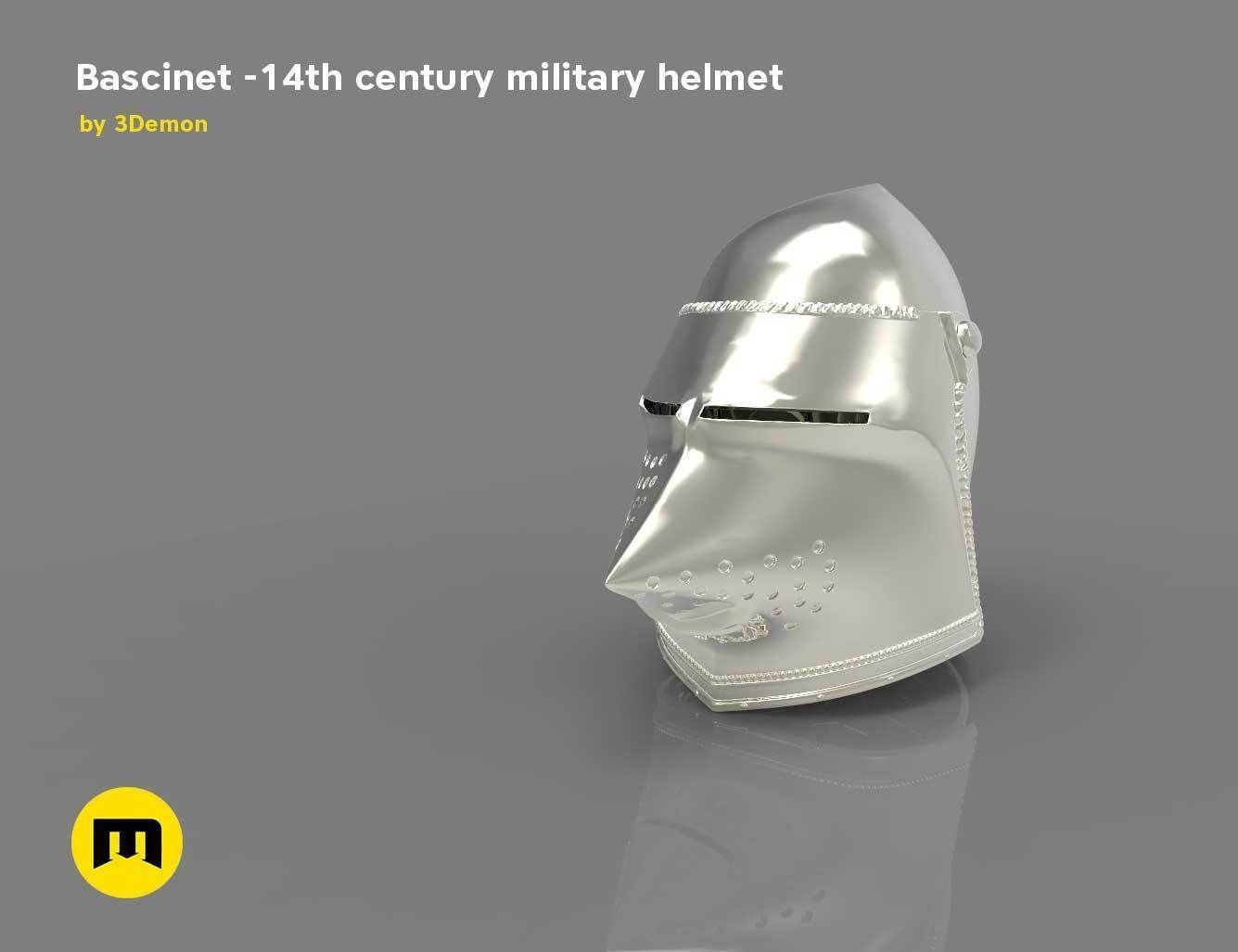 Bascinet -14th century military helmet 3D print model_2