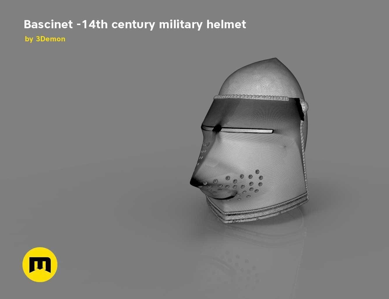 Bascinet -14th century military helmet 3D print model_17