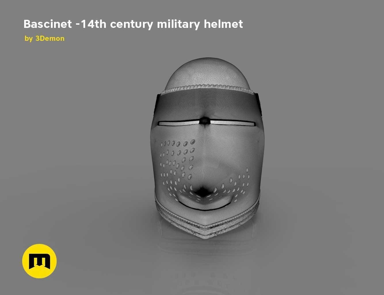 Bascinet -14th century military helmet 3D print model_13
