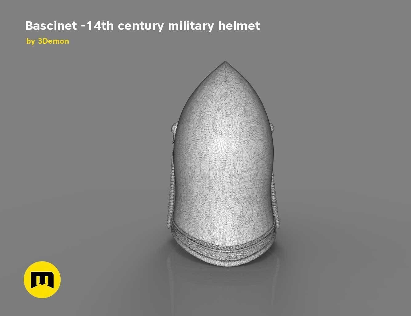 Bascinet -14th century military helmet 3D print model_9