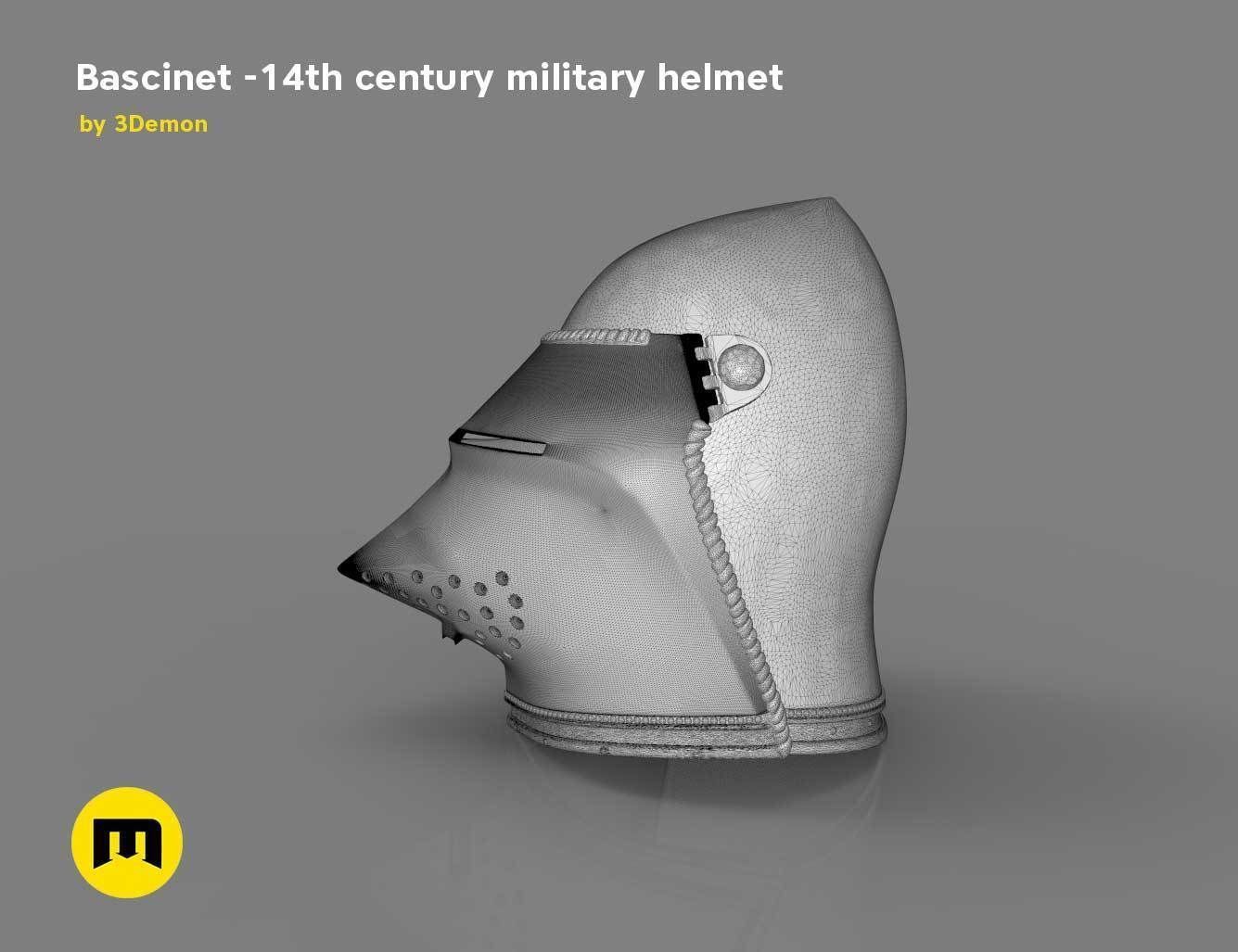 Bascinet -14th century military helmet 3D print model_14