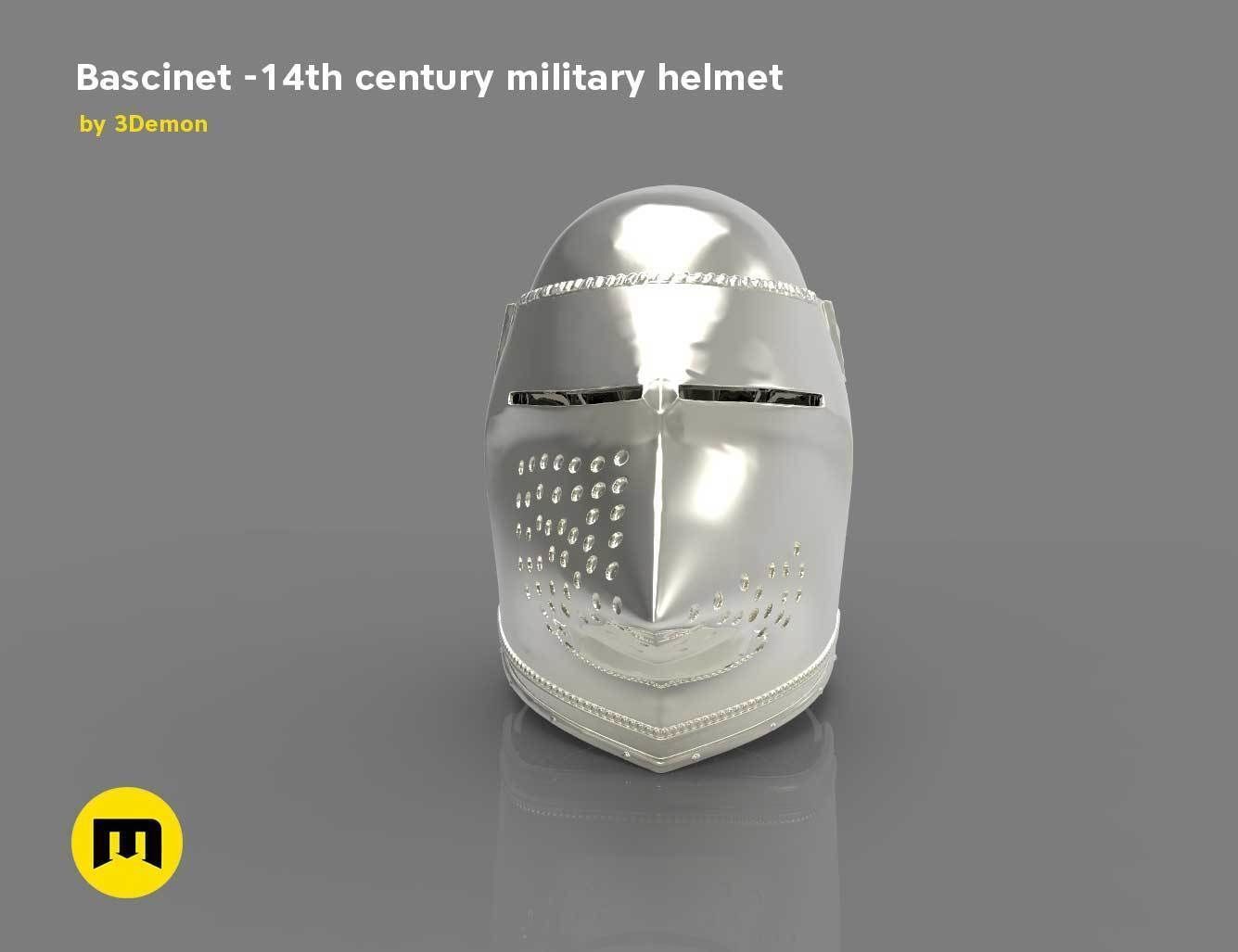 Bascinet -14th century military helmet 3D print model_3