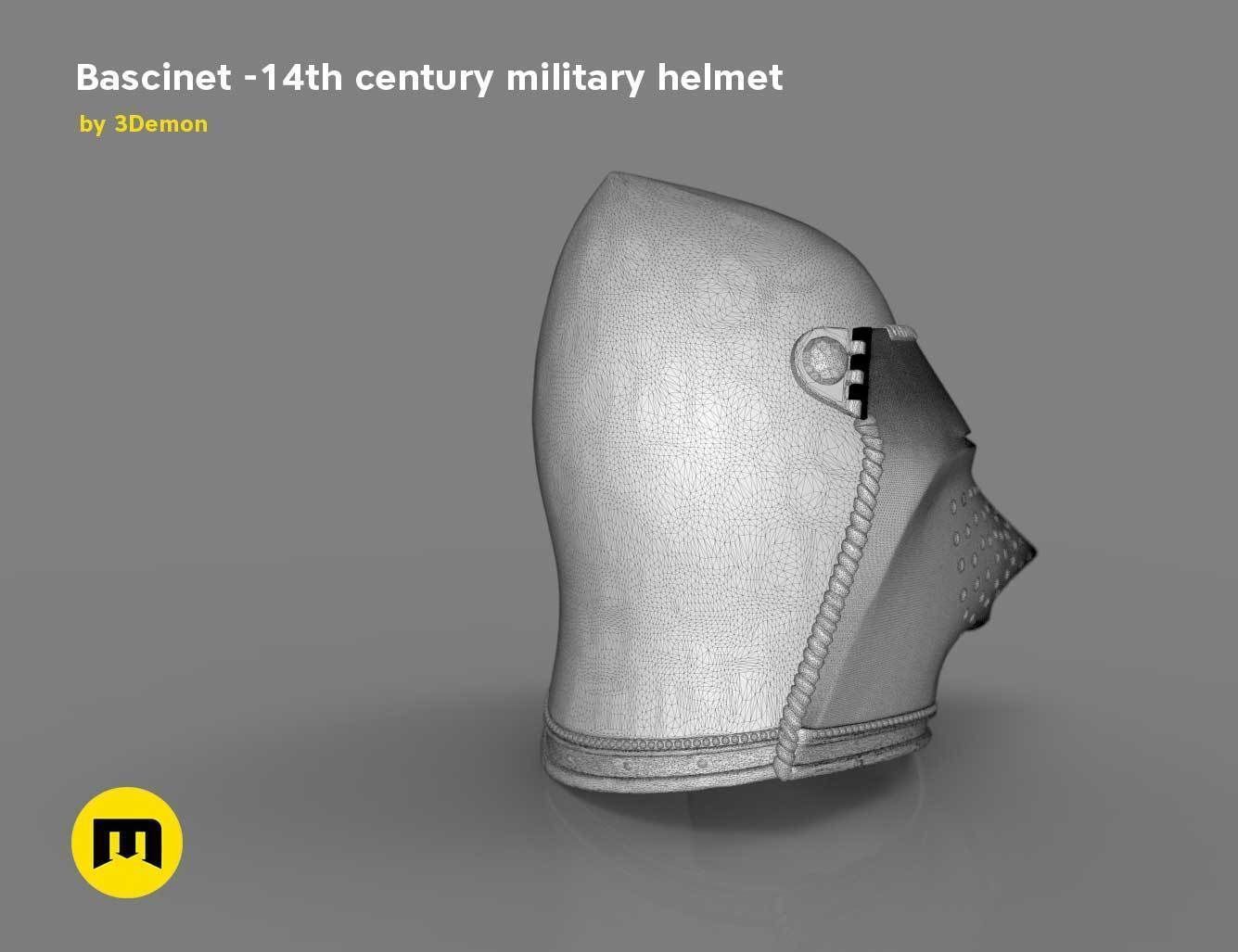 Bascinet -14th century military helmet 3D print model_12