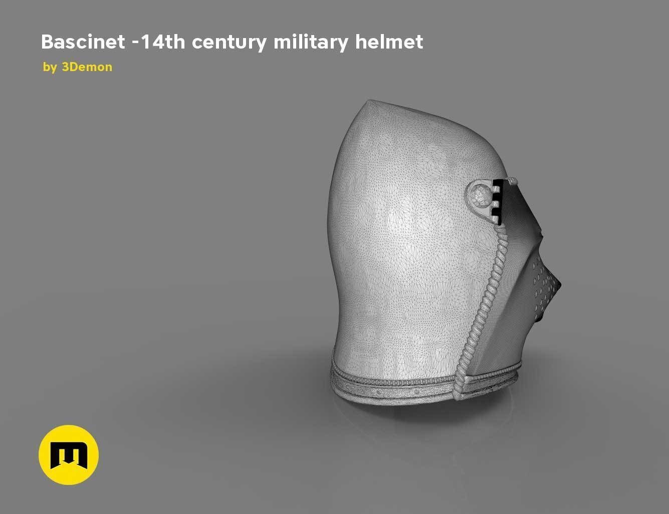 Bascinet -14th century military helmet 3D print model_11