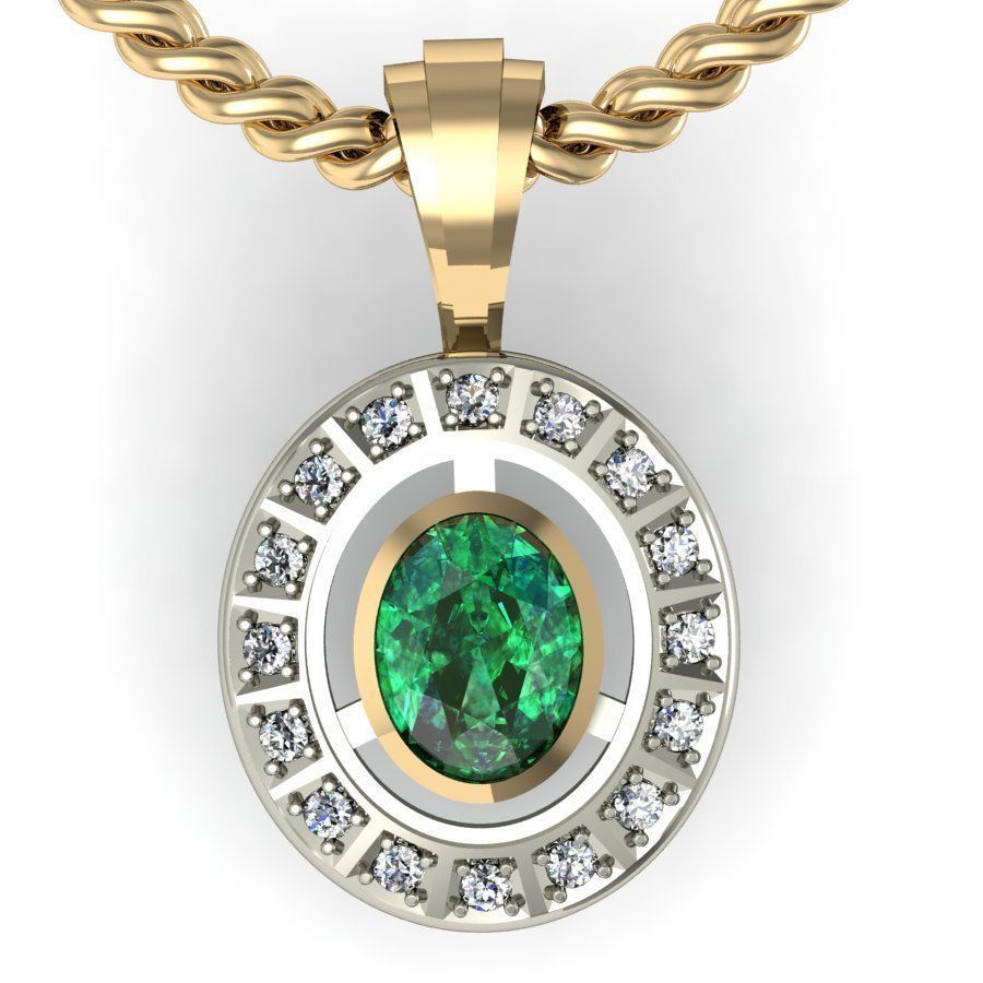 pendant oval with gems   3D print model_7