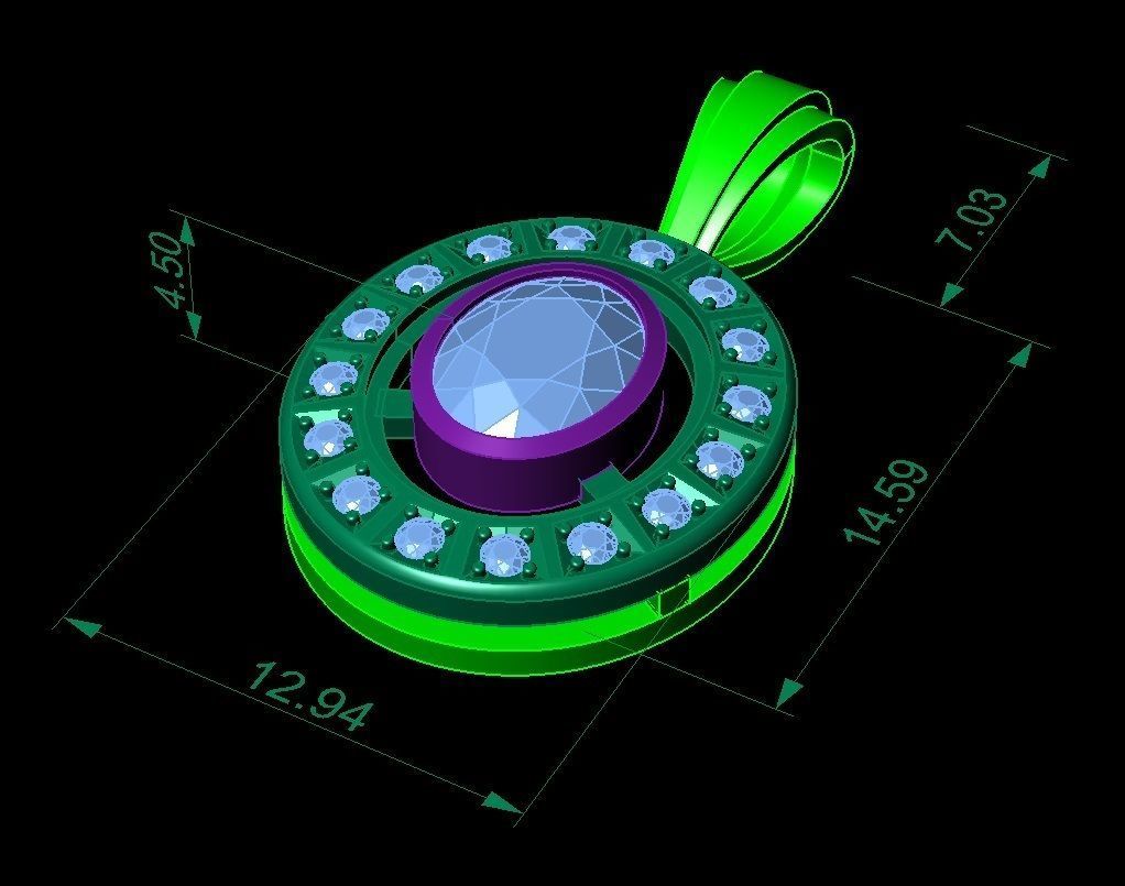 pendant oval with gems   3D print model_5