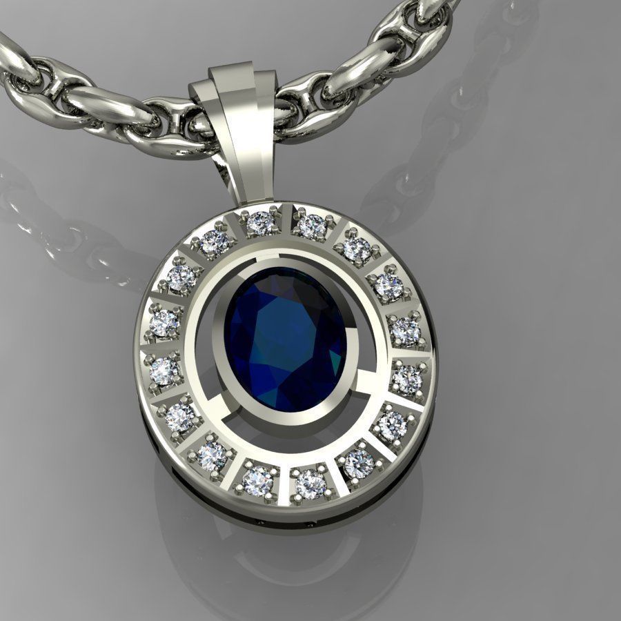 pendant oval with gems   3D print model_1