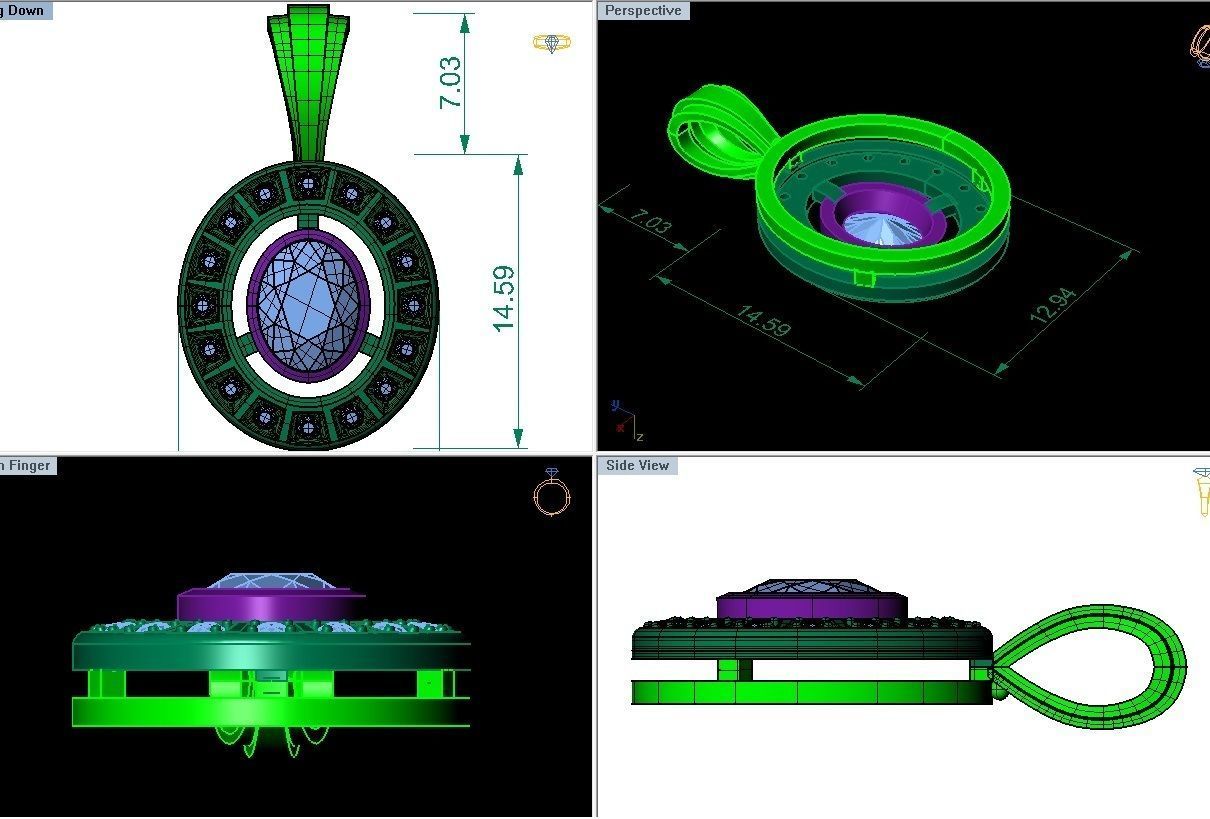 pendant oval with gems   3D print model_6