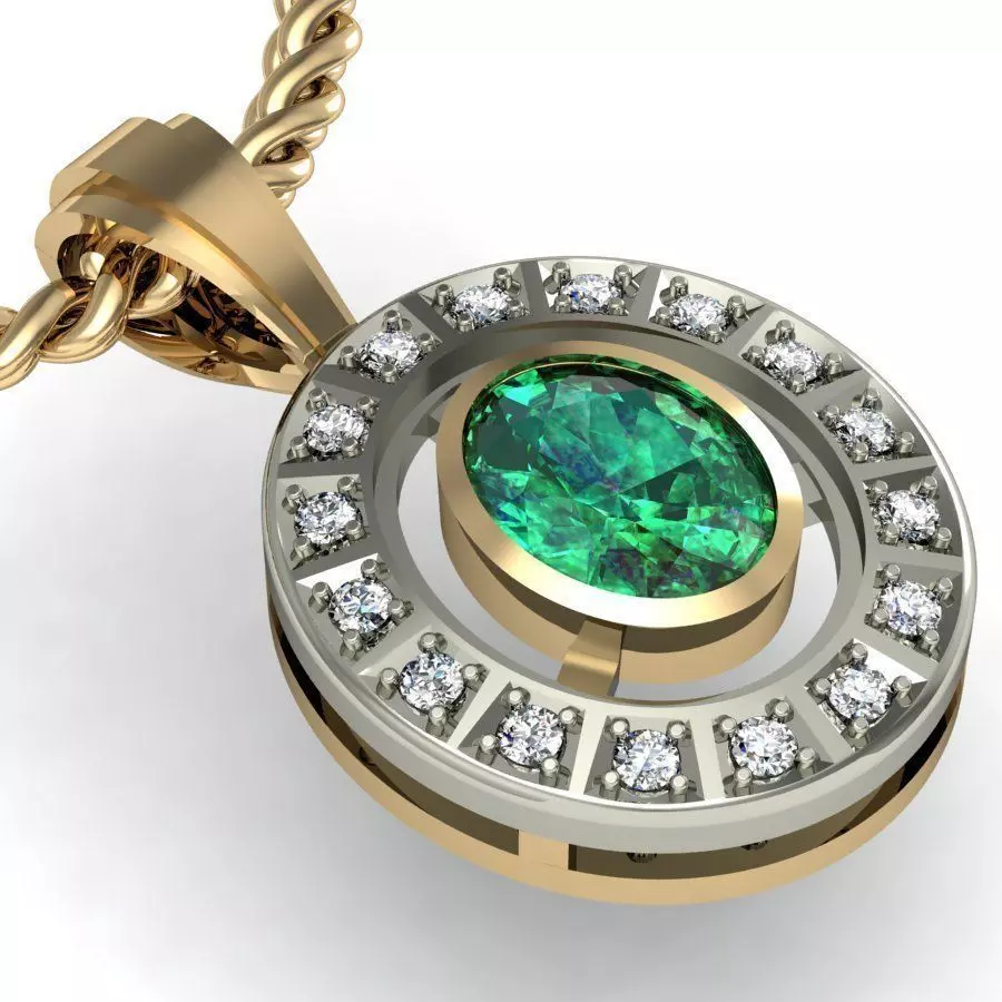 pendant oval with gems   3D print model_0