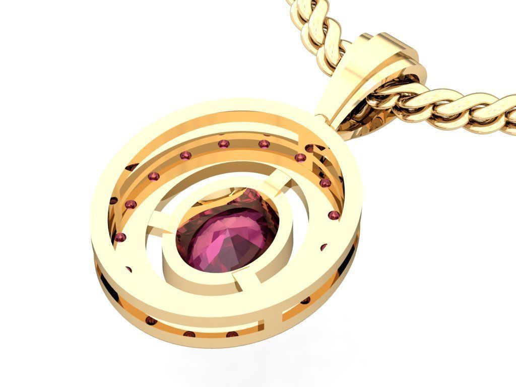 pendant oval with gems   3D print model_9