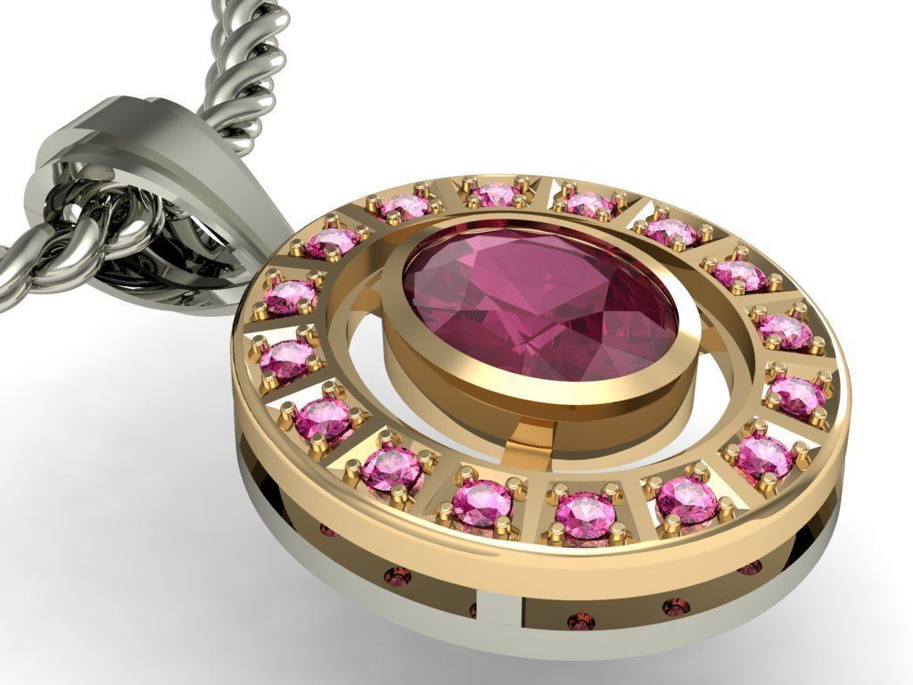 pendant oval with gems   3D print model_4