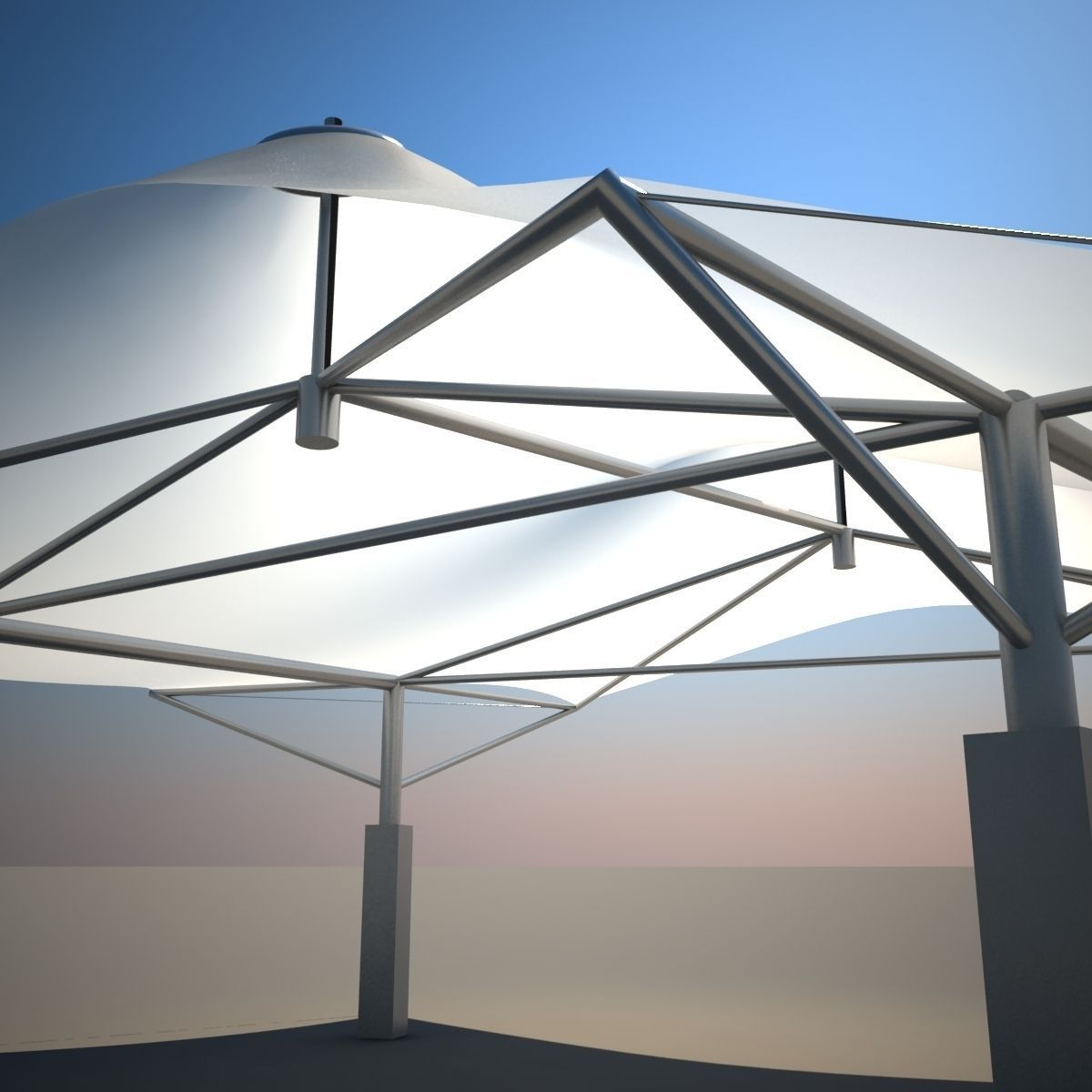 Membrane Tent Roof Low-poly 3D model_5